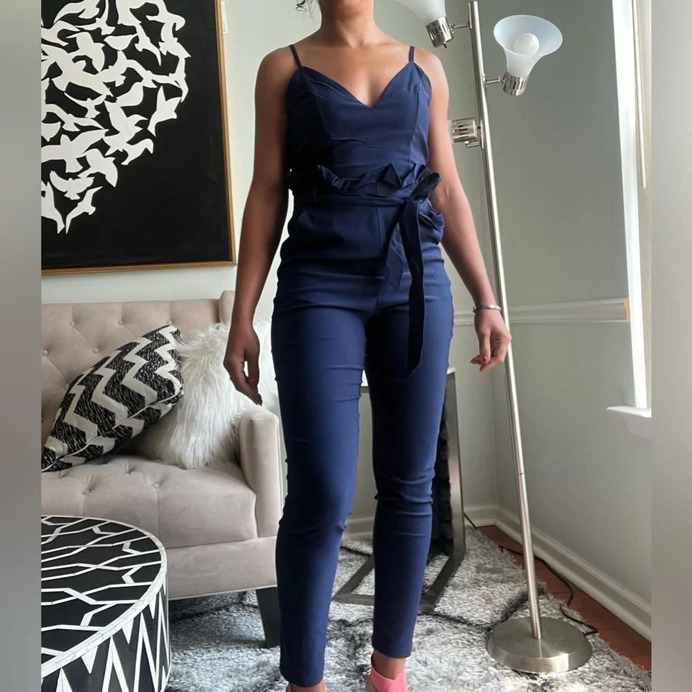 Windsor Navy Blue Spaghetti Strap Back Zip Sleeveless Jogger Style Jumpsuit